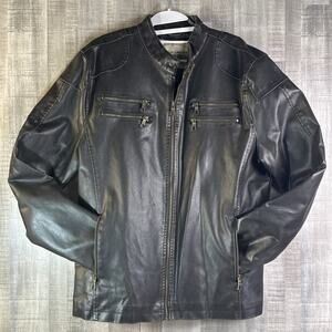 American Rag Jacket Mens XXL briwn Distressed Faux Leather Quilt Lining Coat